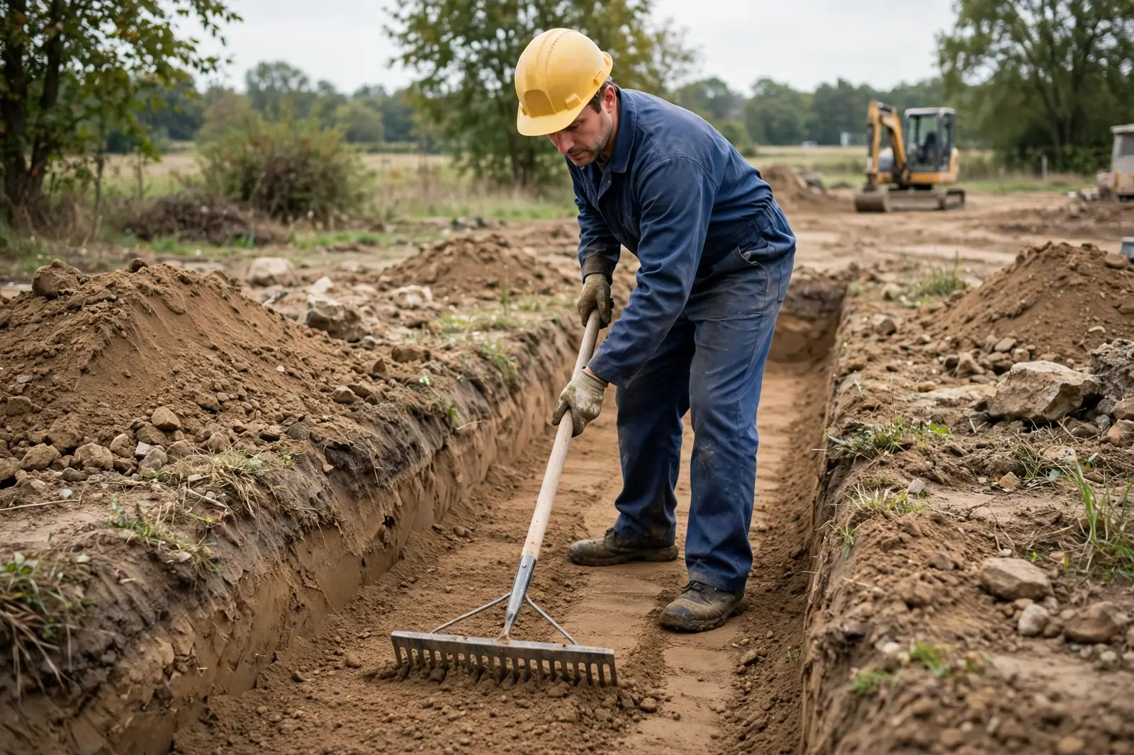 Backfilling and grading the trench smooth