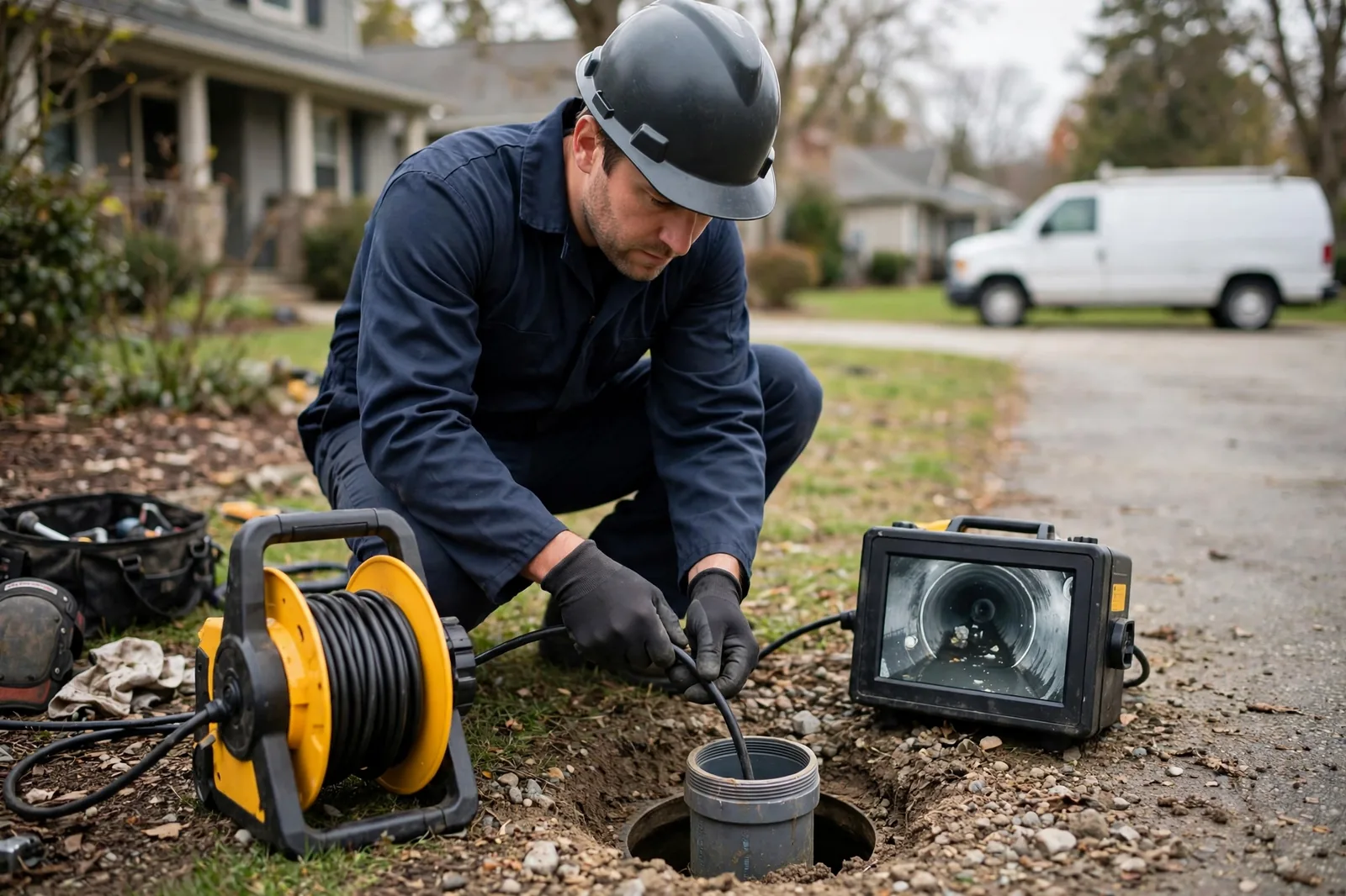 Camera survey of the old line before trenchless renewal in a Duluth yard